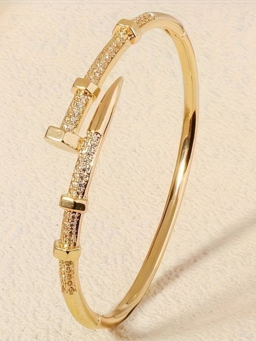 Gold Paved Nail Cuff Bracelet - Women Jewelry